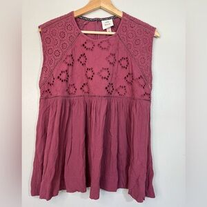 Knox Rose Mauve Pink Sleeveless Boho Peasant Eyelet Flowy Top Women’s Medium